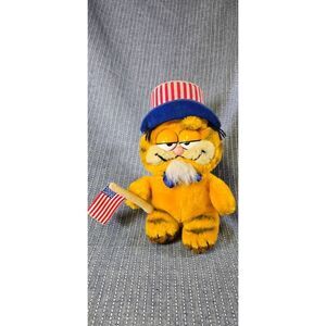 Vintage 1981 Dakin Garfield Patriotic Uncle Sam Plush Stuffed Animal 8" Flag